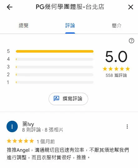 PG 幾何學團體服 google評論