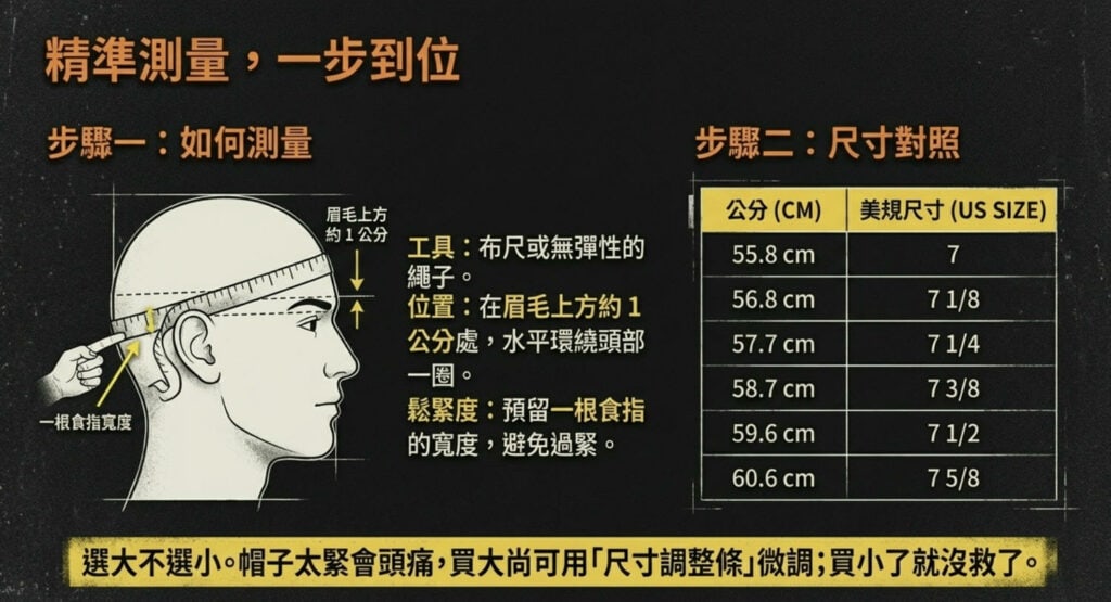 NEW ERA 帽子要怎麼測量尺寸。