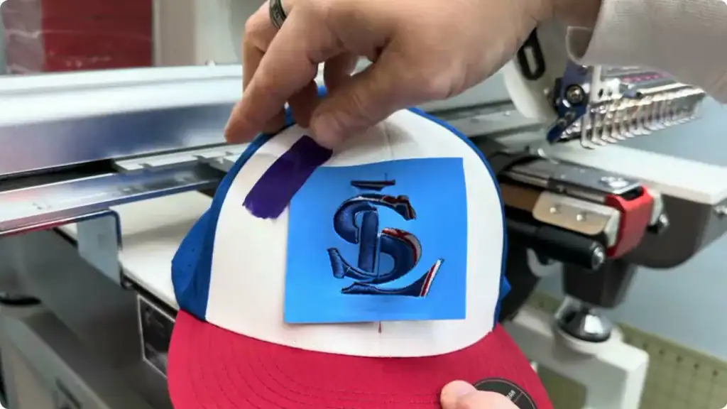 3D 帽子刺繡完成後清除泡綿與整理 Logo 的製作步驟